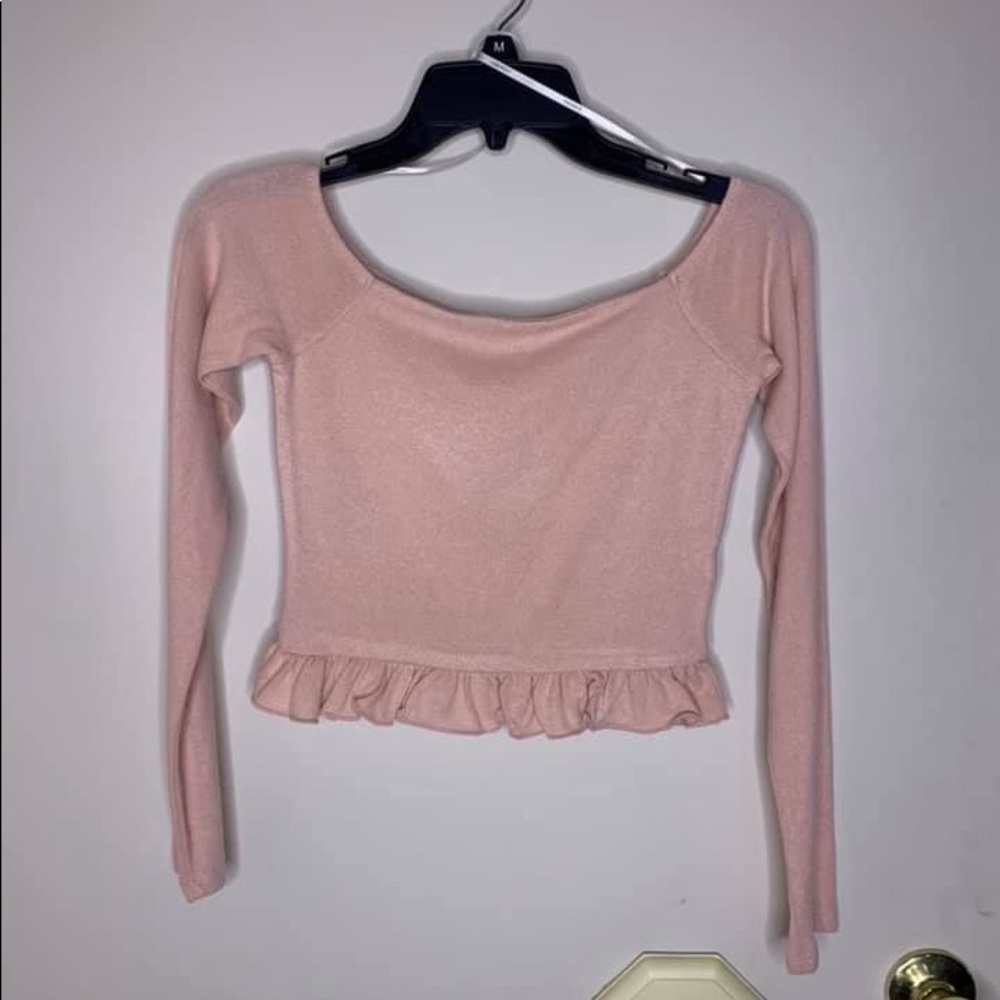 Blush ruffle bottom crop top